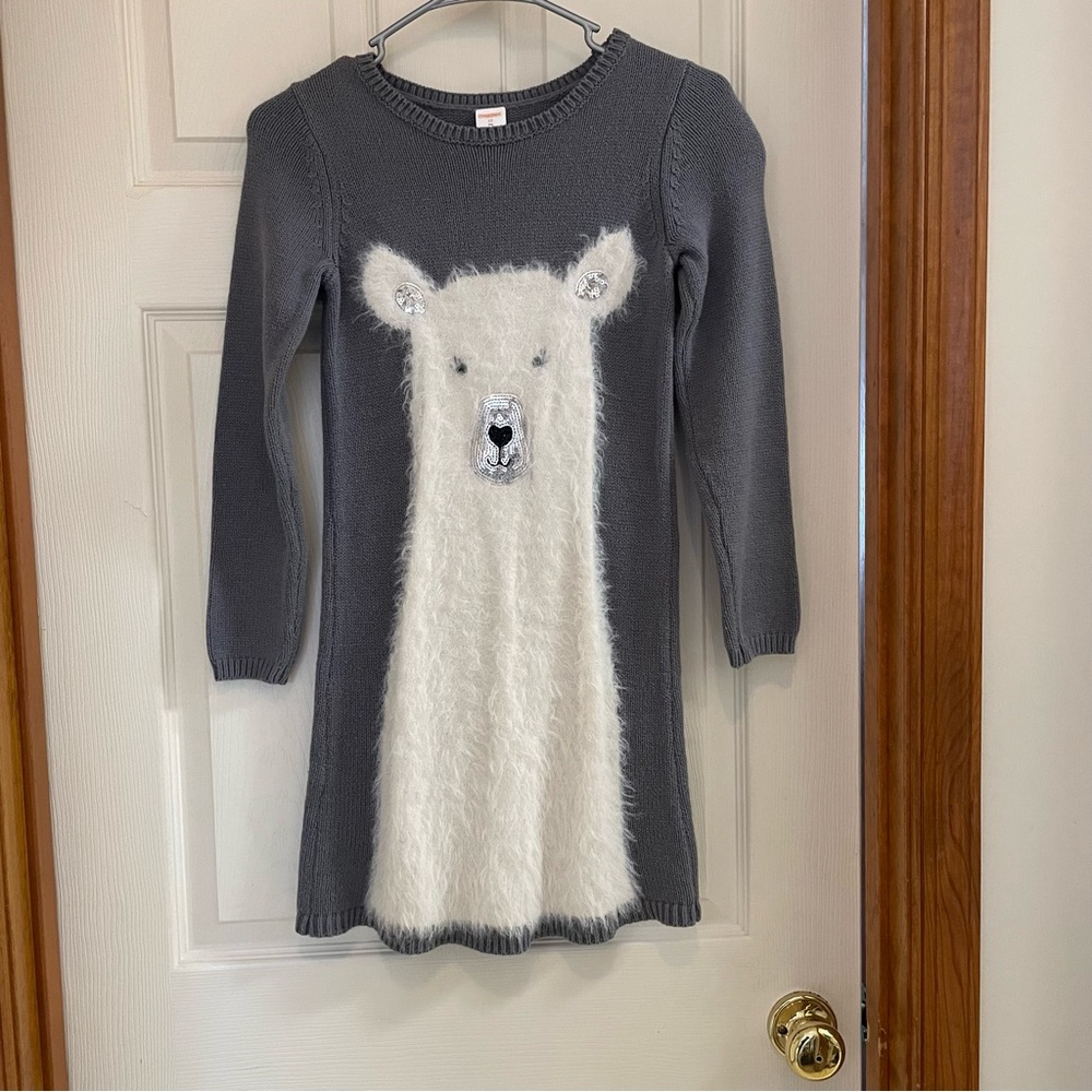 Girls Gymboree Grey & White Polar Bear Long Knit Sweater Dress - Picture 2 of 12